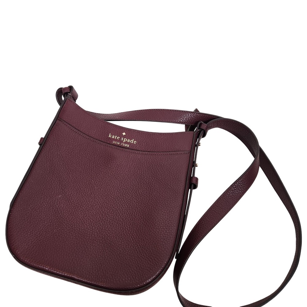 KATE SPADE Leila North South Crossbody Bag Womens Small Burgundy Pebbled Leather